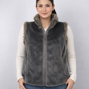 Tribal XL Reversible Faux Fur Vest Brown Zip